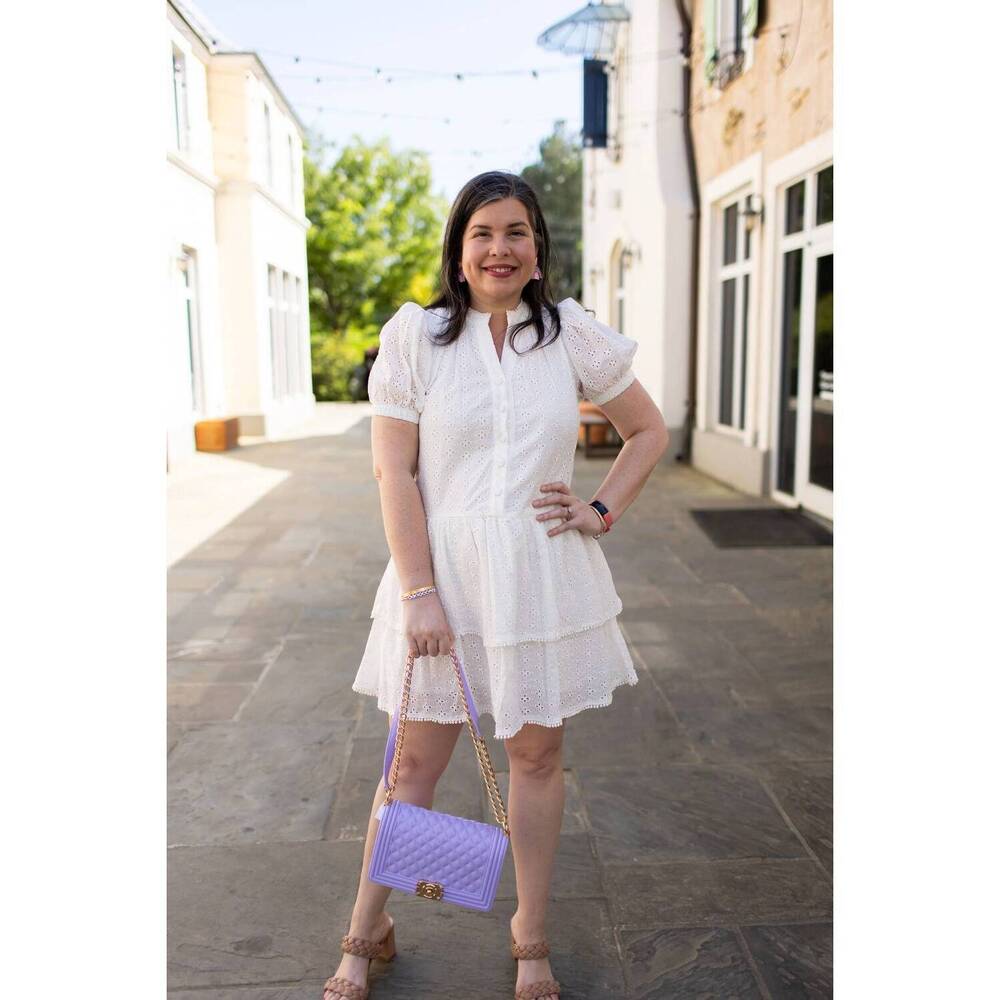 NEW PINCH eyelet embroidery mini dress in white